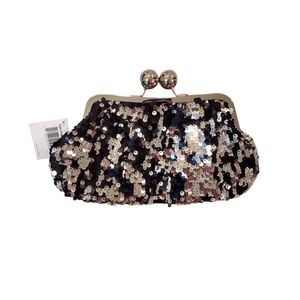 Women's Silver Sequins Kiss Lock Evening Cocktails‎ Clutch Shoulder Bag